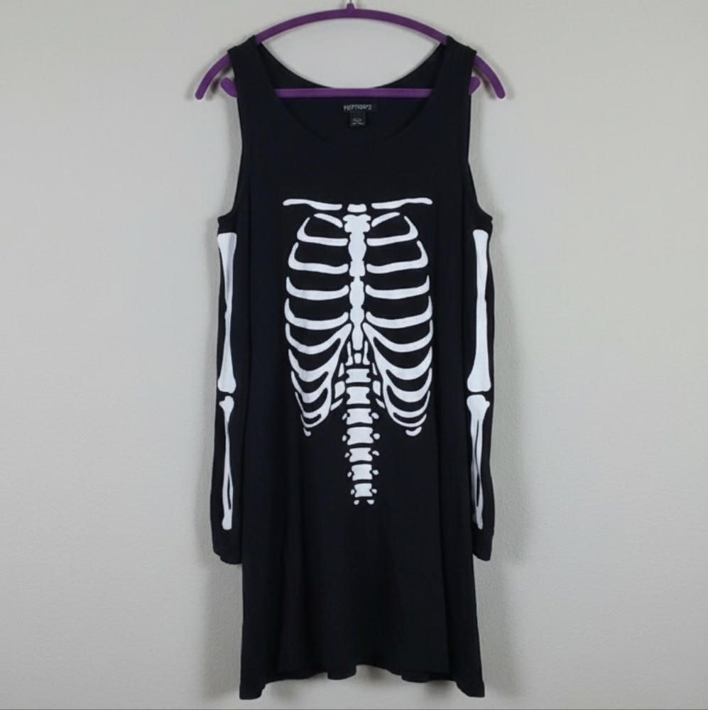 Hot Topic Black Cold Shoulder Dress With Skeleton Print